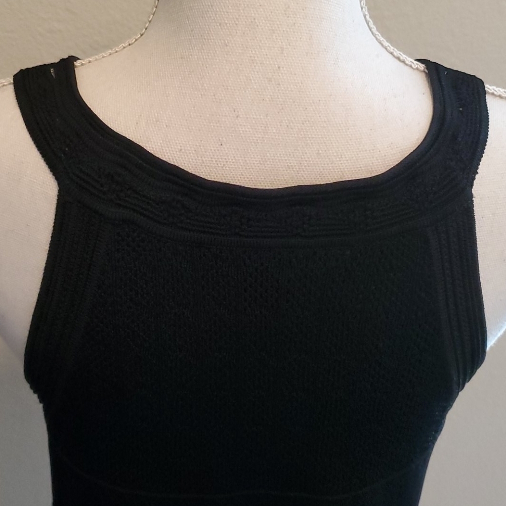 White House Black Market Halter Texture Knit Crochet Top Black Sleeveless Size S - Picture 5 of 8